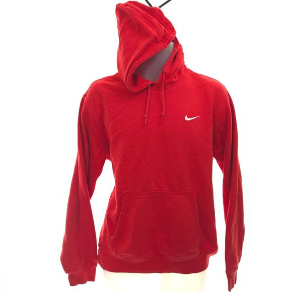 VTG Nike Hoodie Y2K Mens L Red Swoosh Sweatshirt Pullover Navy Tag Vintage - Picture 2 of 12